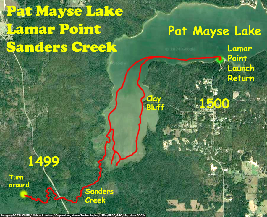 Scenery paddle kayak route map Pat Mayse Lake, Lamar Point