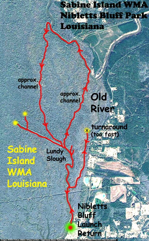 Map Route Paddle Kayak Sabine Island WMA Nibletts Bluff