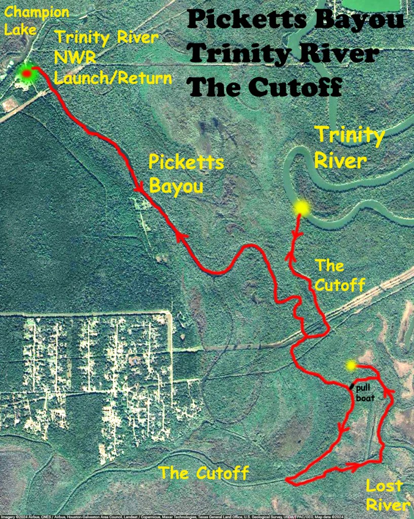 Map Route Paddle Kayak Picketts Bayou Trinity, The Cutoff
