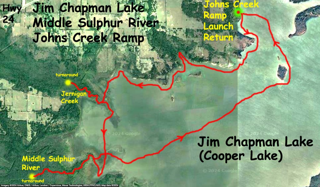 Map Paddle Kayak Jim Chapman Lake, Cooper Lake, Middle Sulphur River