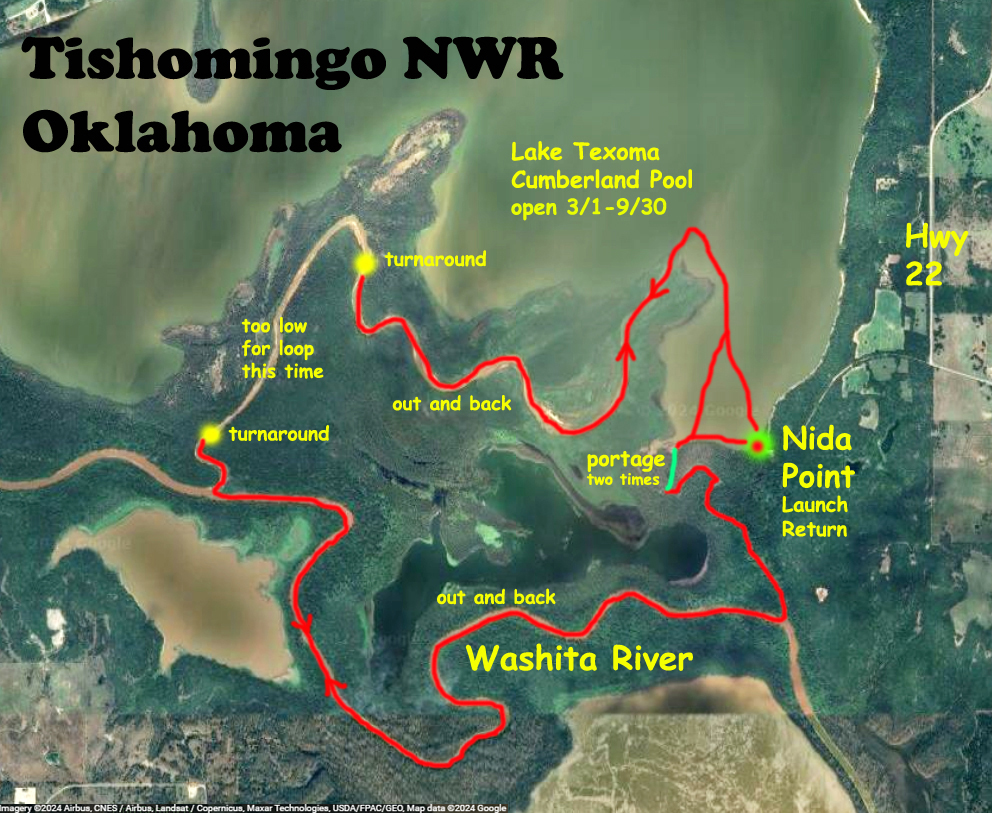 map kayak paddle Tishomingo NWR Oklahoma