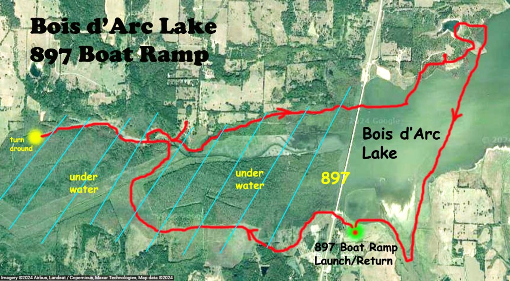 Map Route Kayak Bois d'Arc Lake