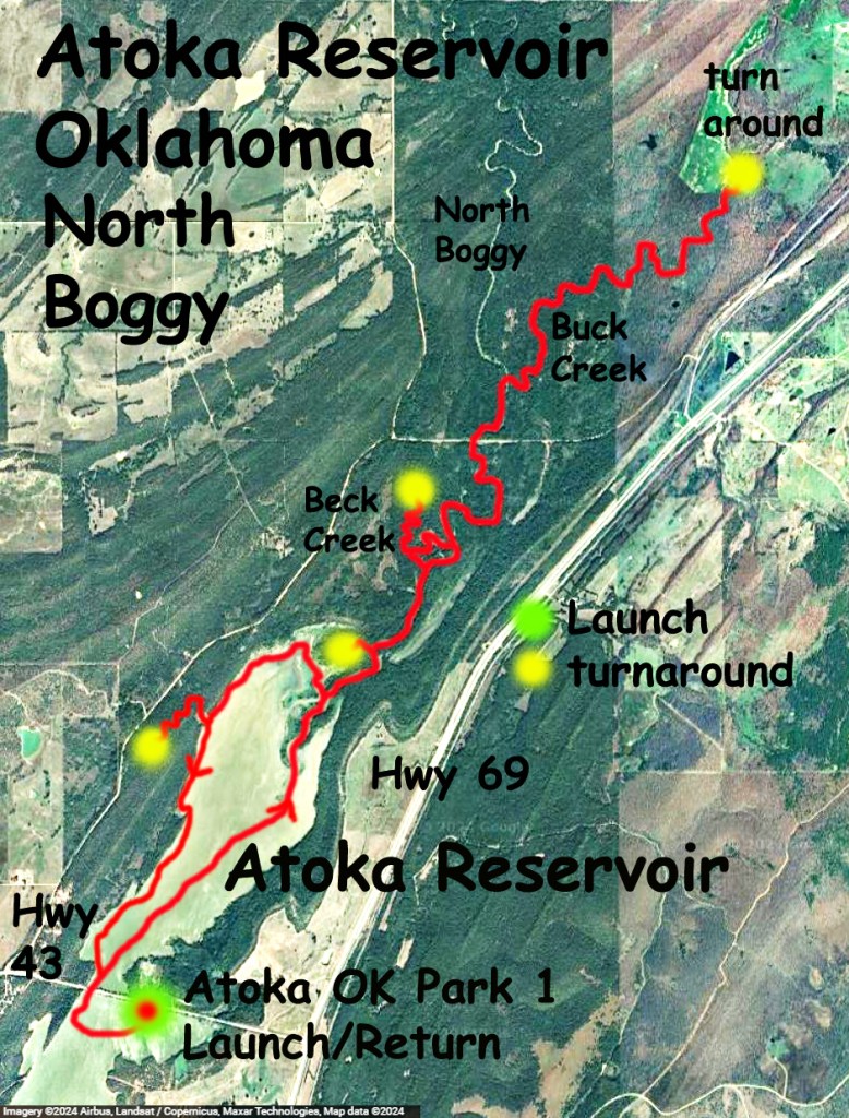 Kayak Map Route Atoka Reservoir, North Boggy, OK