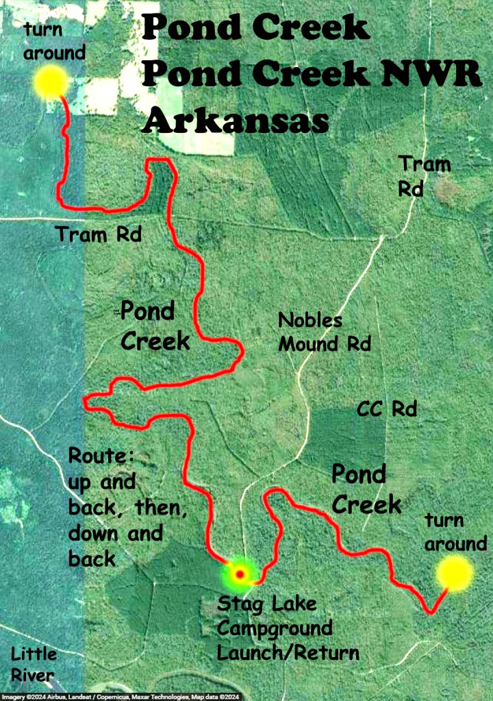 Kayak Paddle Map Route Pond Creek, Pond Creek NWR, Arkansas www.SawdustRiver.com