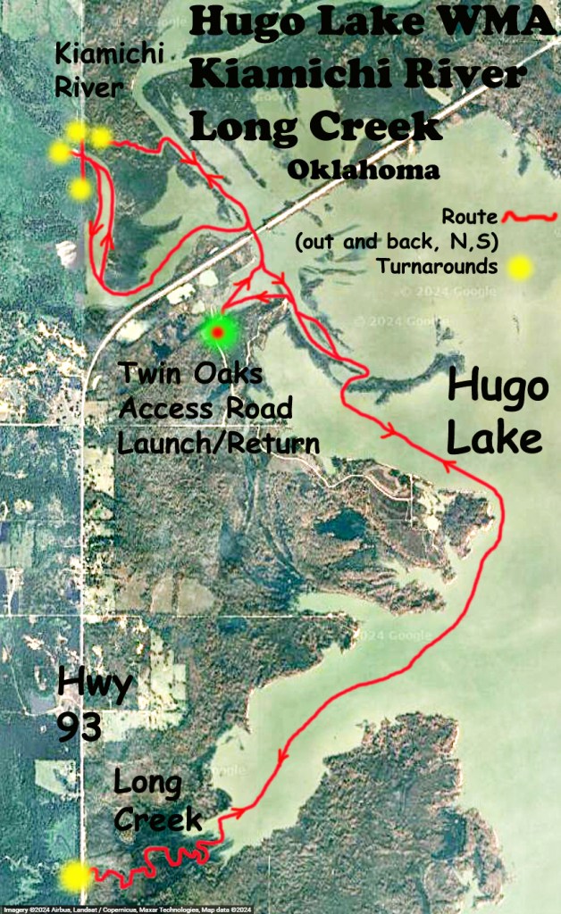Kayak Paddle Route Map Hugo WMA, Kiamichi River, Long Creek, Oklahoma www.SawdustRiver.com