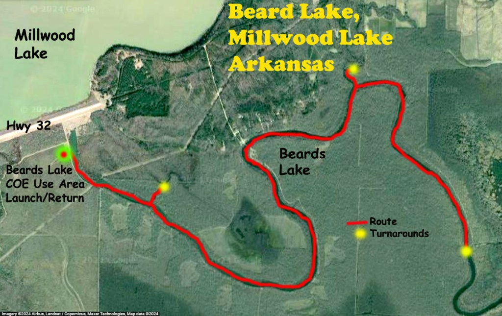 Kayak Map Route Beards Lake, Millwood Lake, Arkansas www.SawdustRiver.com