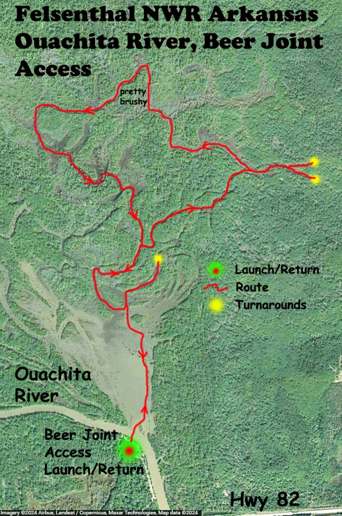 Kayak Route Map Felsenthal NWR Beer Joint Arkansas www.SawdustRiver.com