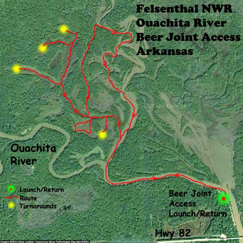 Kayak Route Map Felsenthal NWR Beer Joint Arkansas www.SawdustRiver.com