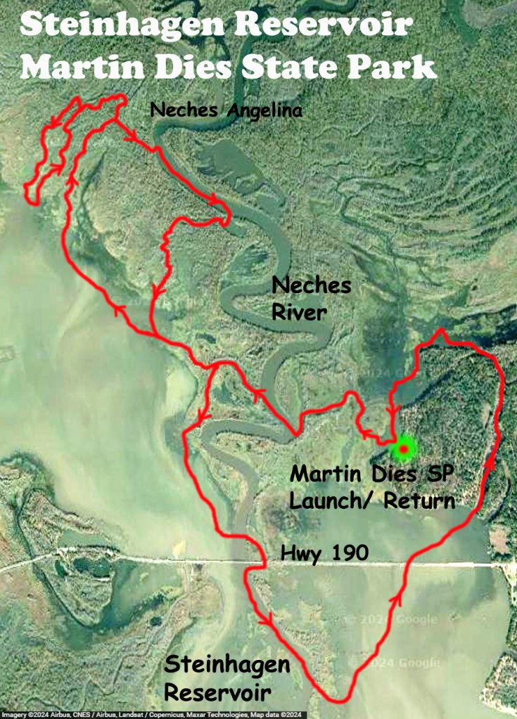 Kayak Paddle Map Route Steinhagen Martin Dies State Park G www.SawdustRiver.com