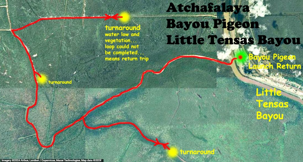 kayak map route Atchafalaya Bayou Pigeon Little Tensas www.SawdustRiver.com