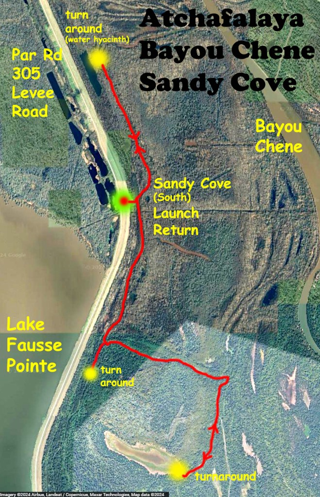 kayak route map Atchafalaya Sandy Cove Launch www.SawdustRiver.com
