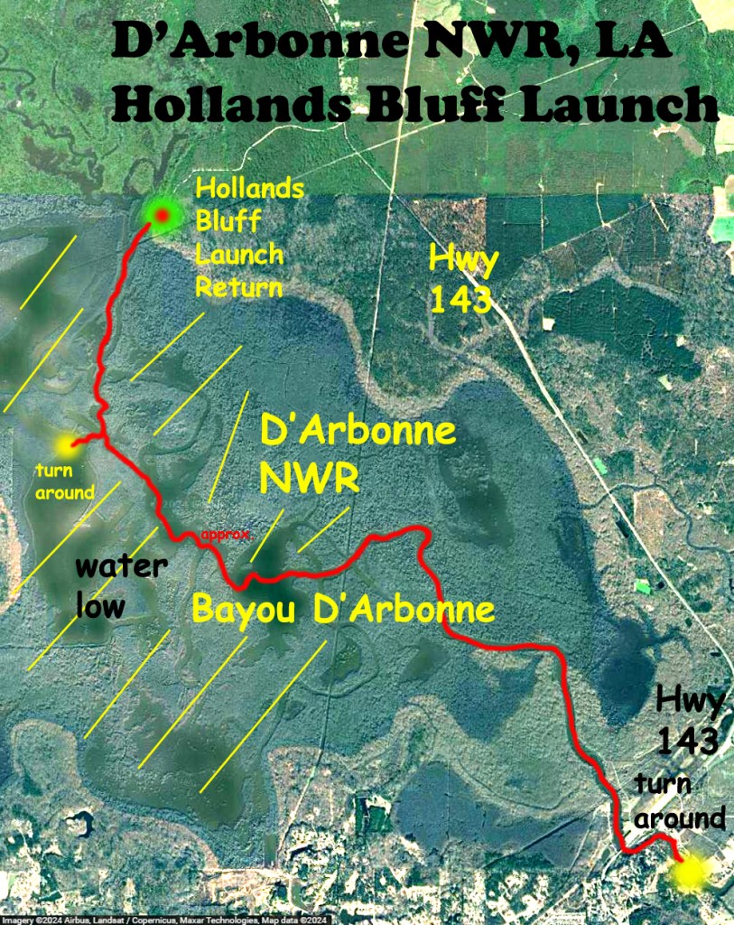 kayak route map D'Arbonne NWR, Hollands Bluff B Lousisiana www.SawdustRiver.com