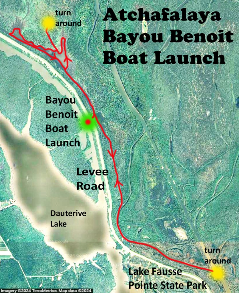 kayak map route Atchafalaya Bayou Benoit Launch www.SawdustRiver.com