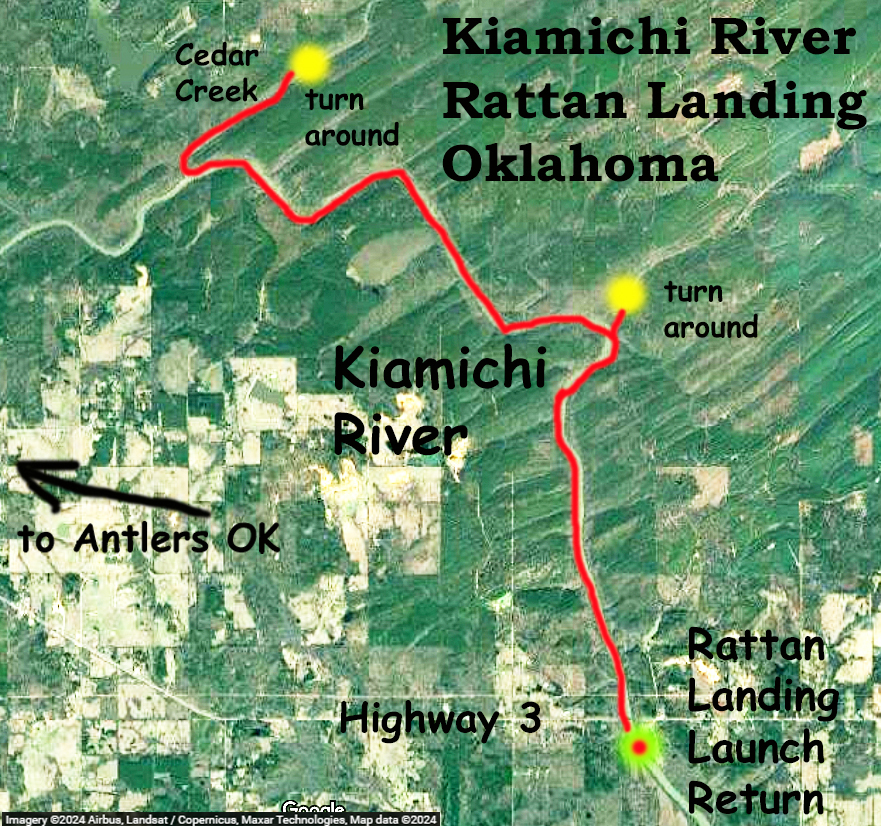 kayak paddle route map Kiamichi River Rattan Landing Oklahoma www.SawdustRiver.com