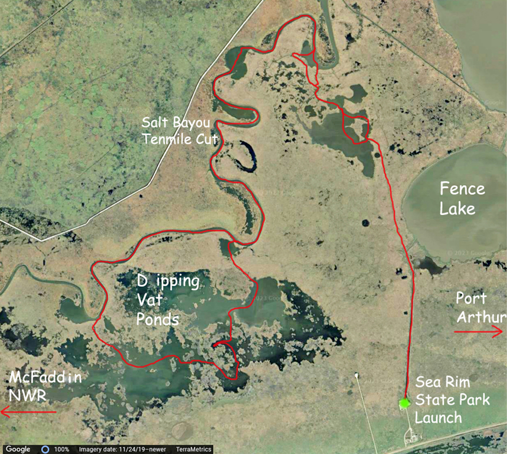 kayak paddle route map Sea Rim State Park Texas www.SawdustRiver.com
