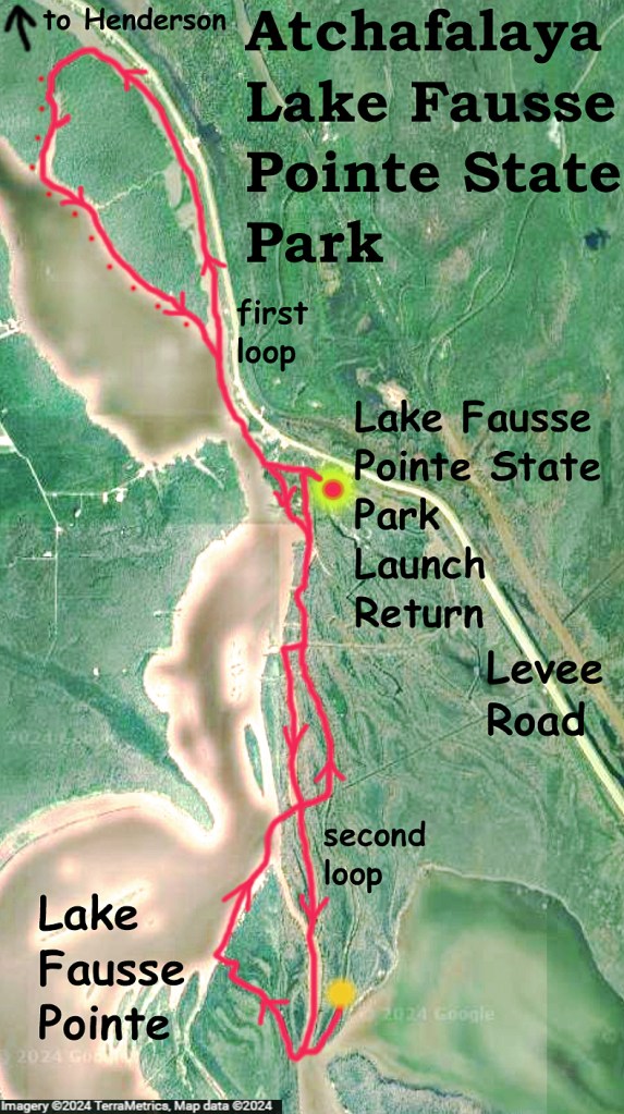 kayak map route Atchafalaya, Lake Fausse Point SP Louisiana www.SawdustRiver.com