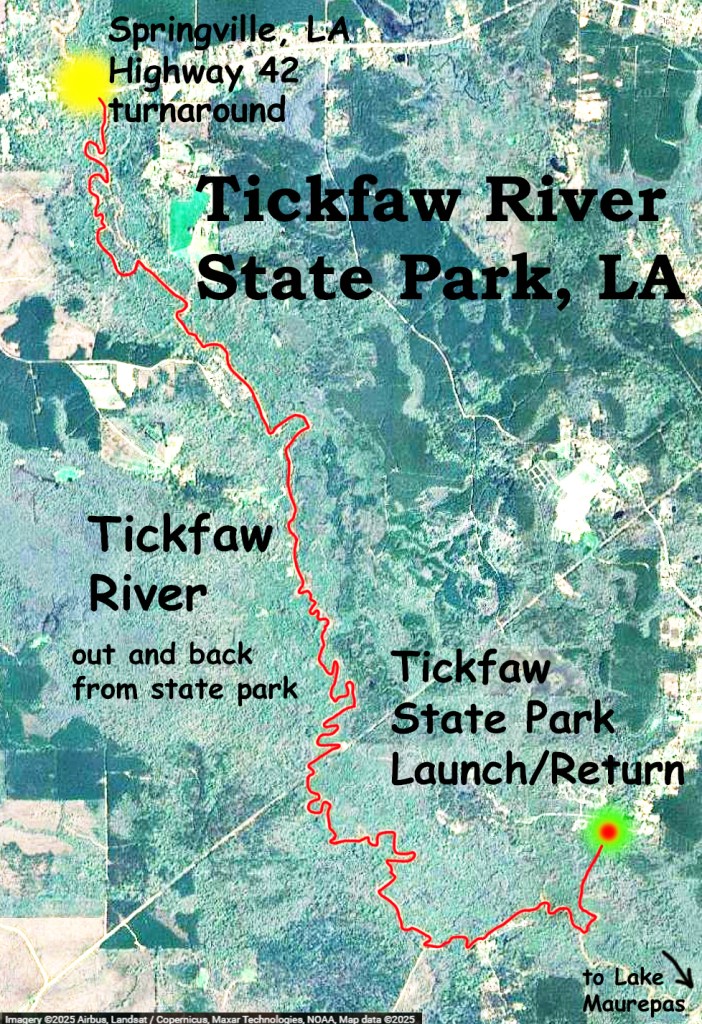 kayak route map Tickfaw River, Tickfaw State Park, Louisiana www.SawdustRiver.com