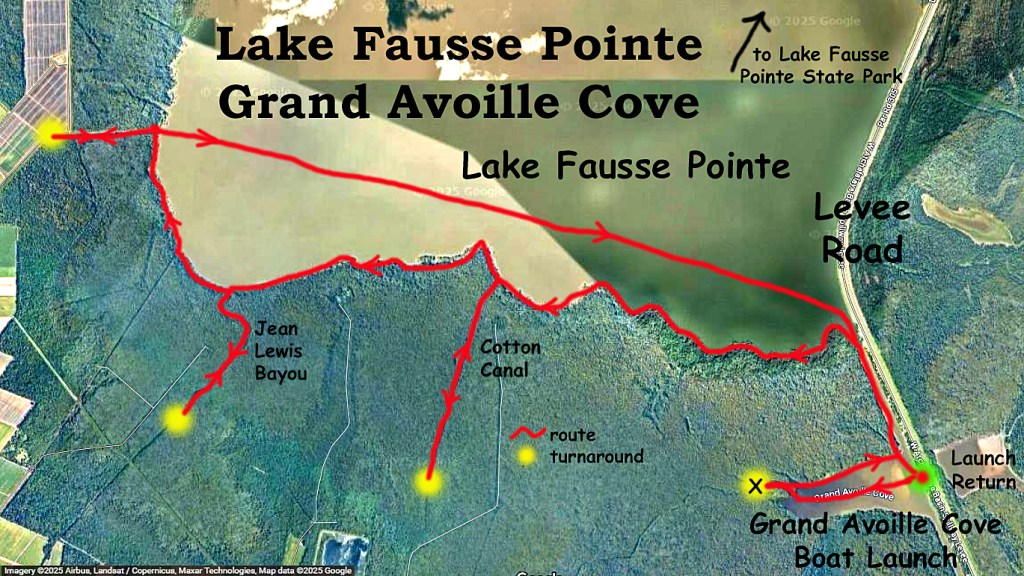 kayak paddle route map Atchafalaya, Lake Fausse Point, Grand Avoille Cove, Louisiana www.SawdustRiver.com