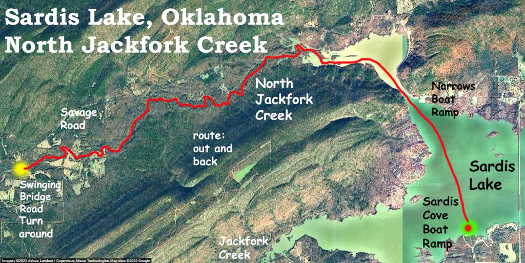 kayak map route Sardis Lake, North Jackfork Creek, Oklahoma www.SawdustRiver.com