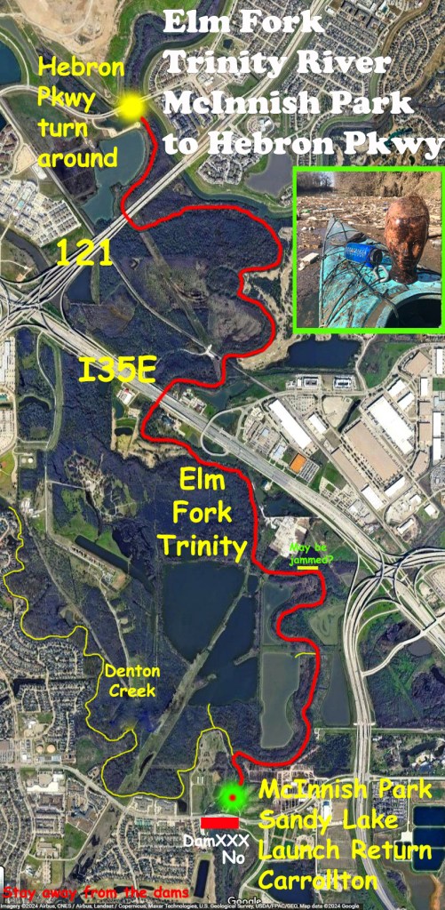 Kayak Trail Paddle Route Map McInnish Park Sandy Lake Elm Fork Trinity River www.SawdustRiver.com