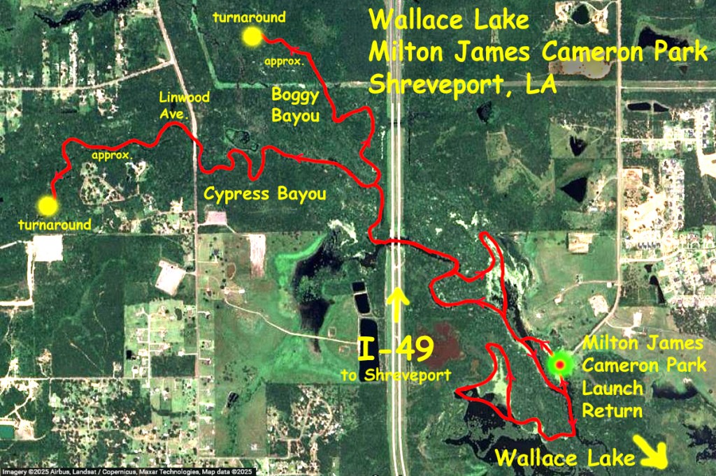 Kayak map route trail Wallace Lake, Cameron Park, Shreveport, LA www.SawdustRiver.com