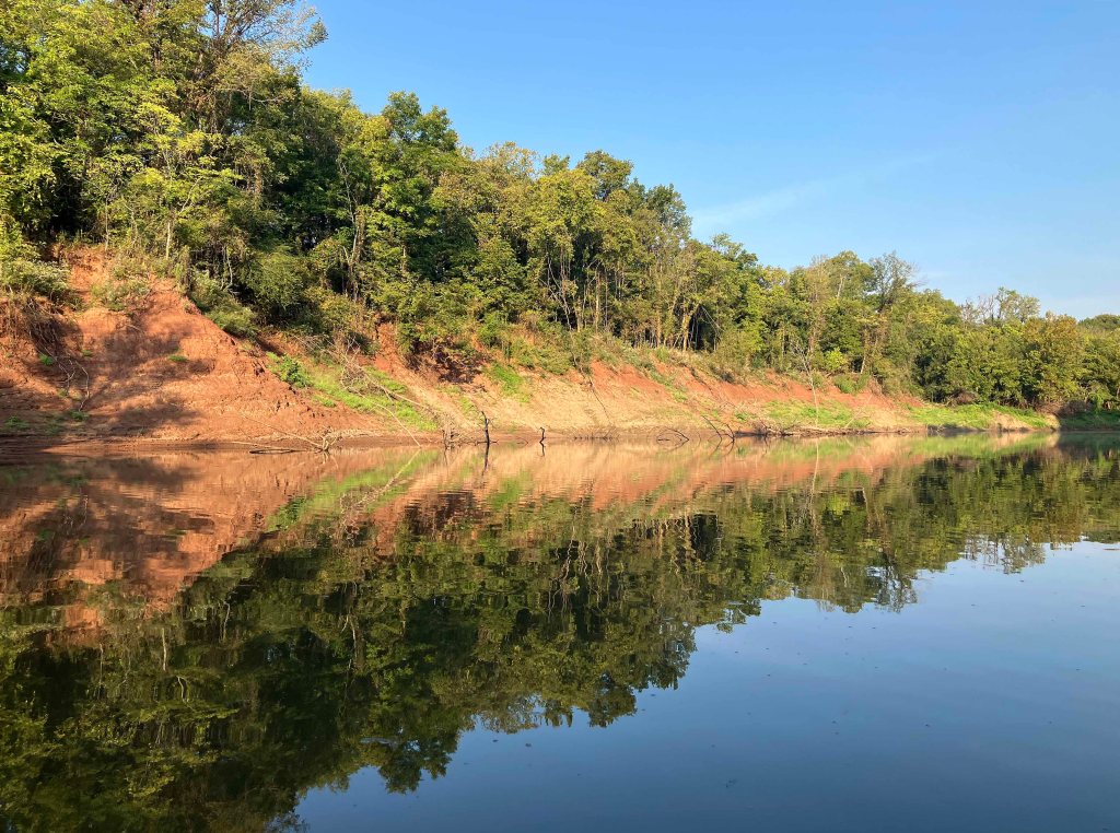 Kayak paddle scenery picture, Sulphur River, Arkansas, Hwy 71 I-49 Ramp upstream