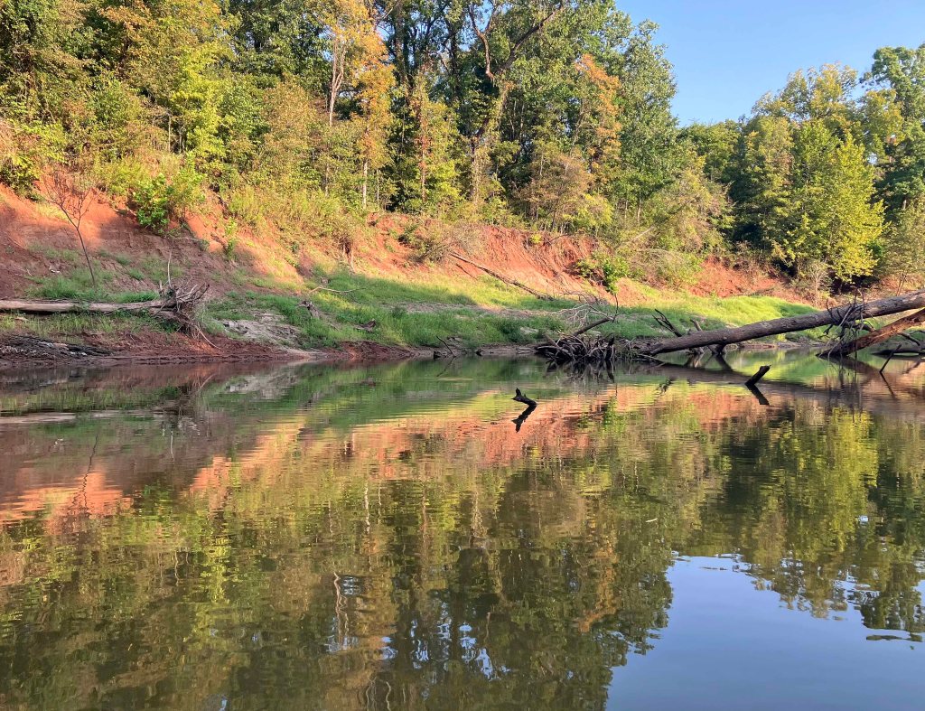 Kayak paddle scenery picture, Sulphur River, Arkansas, Hwy 71 I-49 Ramp upstream