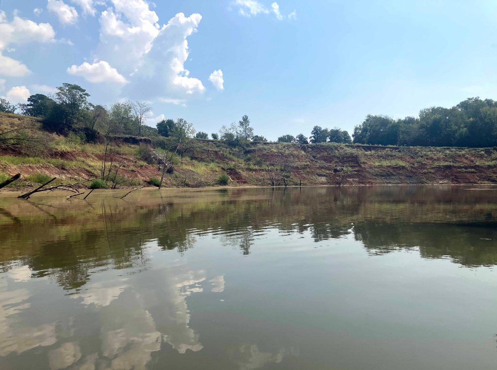 Kayak paddle scenery picture, Sulphur River, Arkansas, Hwy 71 I-49 Ramp upstream